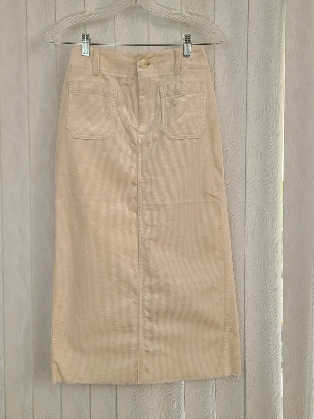 Maeve by Anthropologie XXS Beige Corduroy Patch Pockets Slit Midi Pencil Skirt